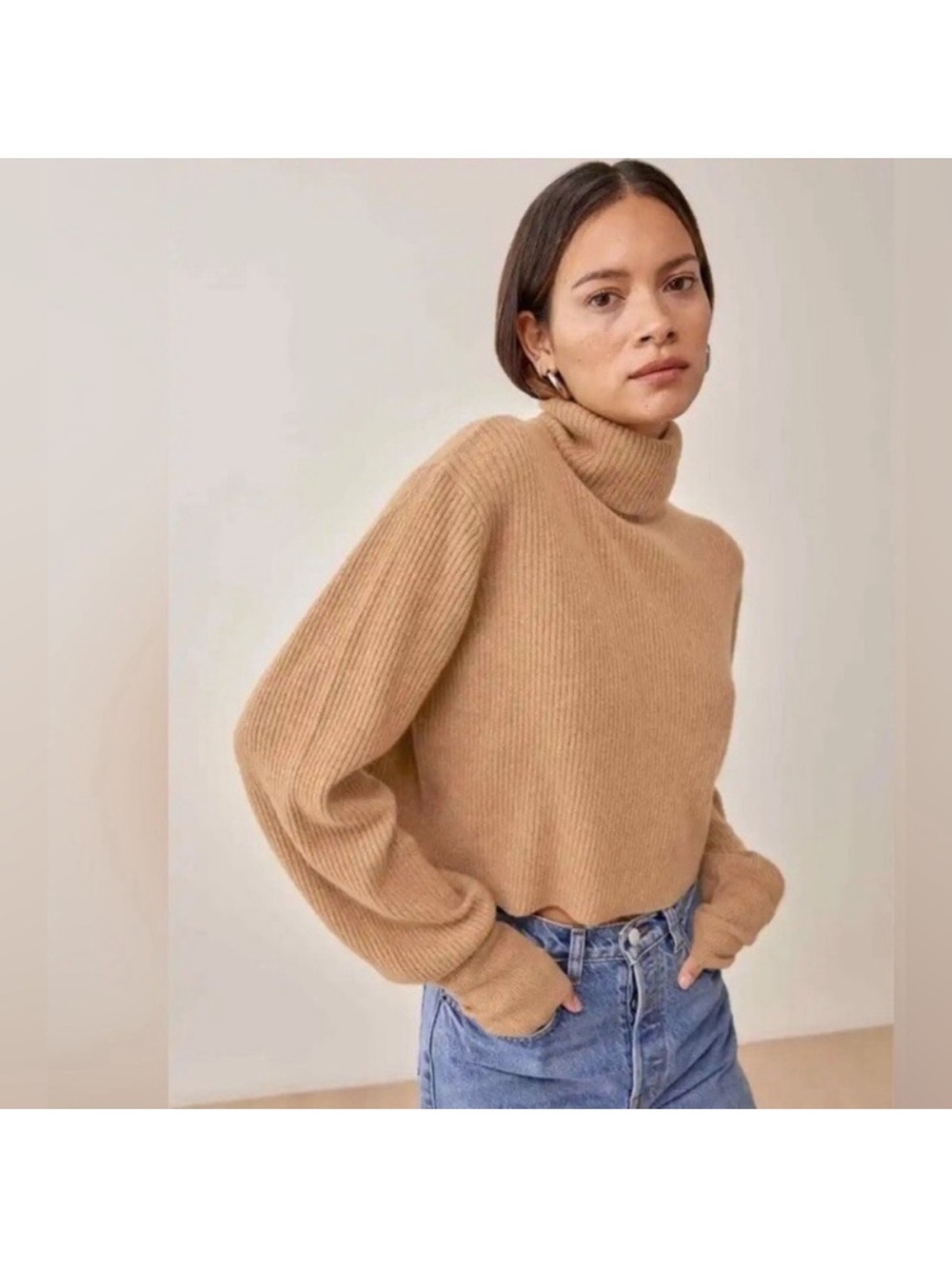 Luisa cashmere cropped Camel Turtleneck Sweater - Women